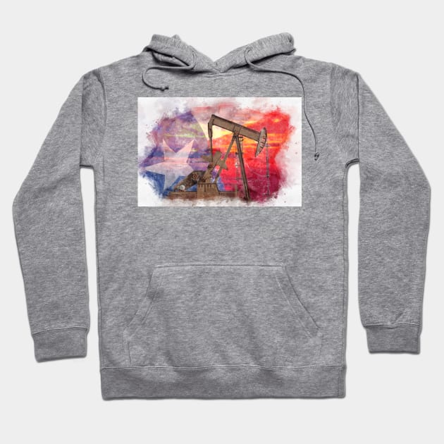 Texan Pumpjack with Texas Flag pastel drawing Hoodie by SPJE Illustration Photography